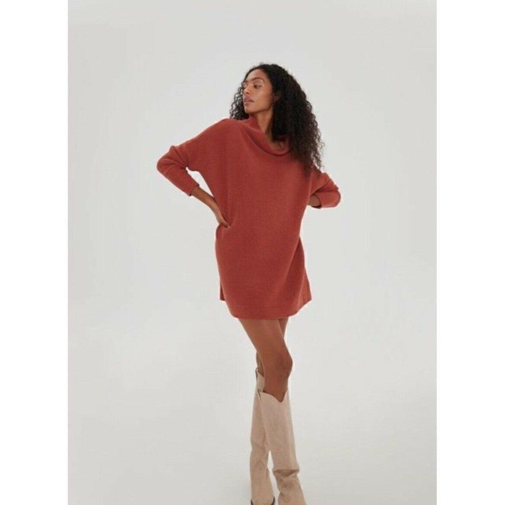 NWT FREE PEOPLE OTTOMAN SLOUCHY TUNIC RIBBED PULLOVER SWEATER IN BRICK